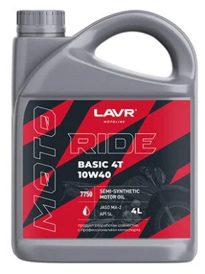 Моторное масло LAVR MOTO RIDE BASIC 4T 10W40 SL, 1 л, 4 л