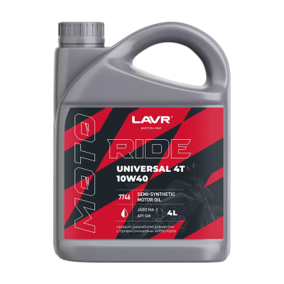 Масло моторное LAVR MOTO RIDE UNIVERSAL 4T 10W40 SM, 4 л