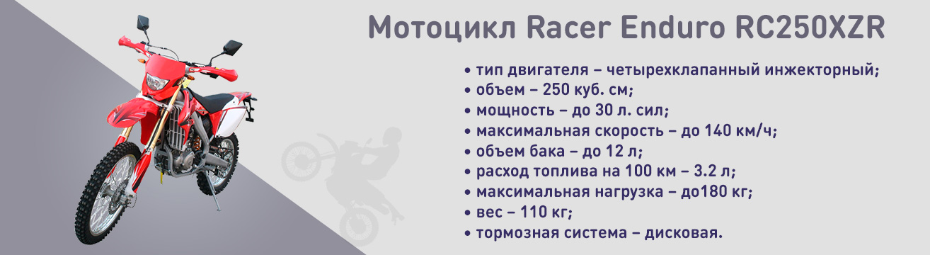 Сколько лошадиных сил в кубе мотоцикла. Racer 250 Enduro характеристики.